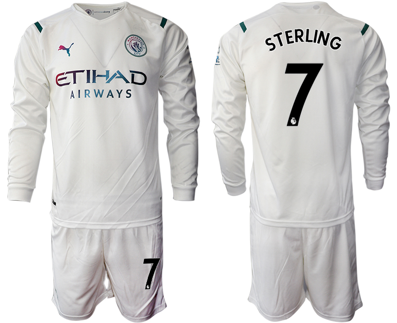Men 2021-2022 Club Manchester city away white Long Sleeve #7 Soccer Jersey->manchester city jersey->Soccer Club Jersey